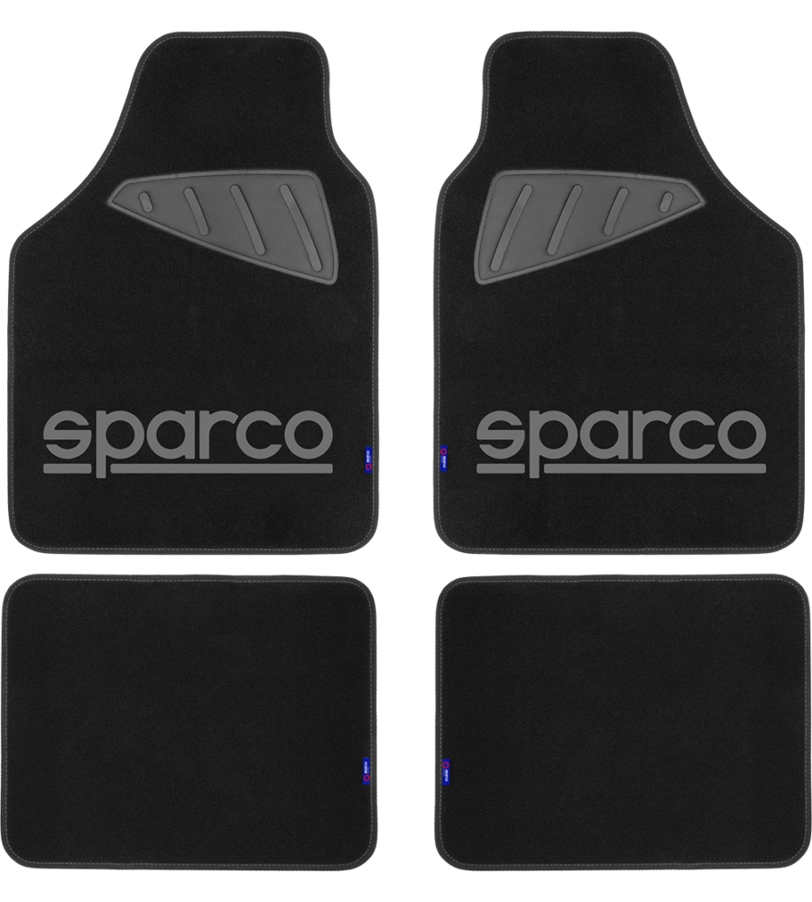 Set 4 pezzi tappeti moquette per auto sparco, colore nero e grigio